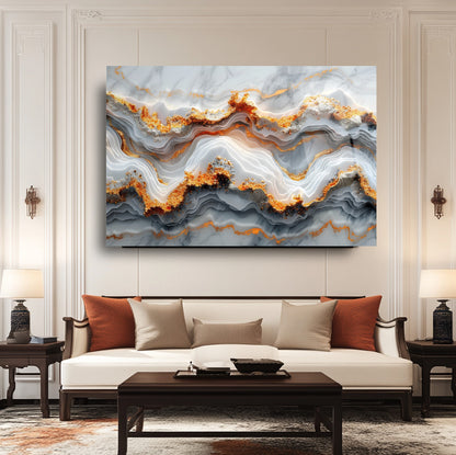 Beyaz Gold Mermer Desen Cam Tablo