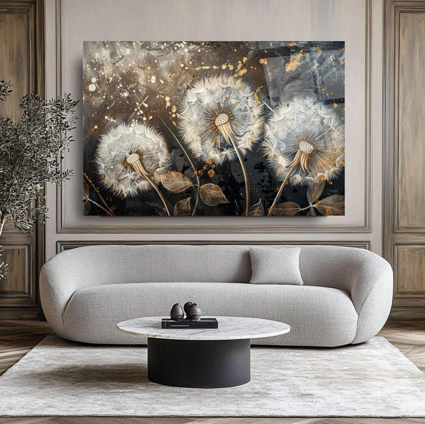 Gold Karahindibalar Cam Tablo