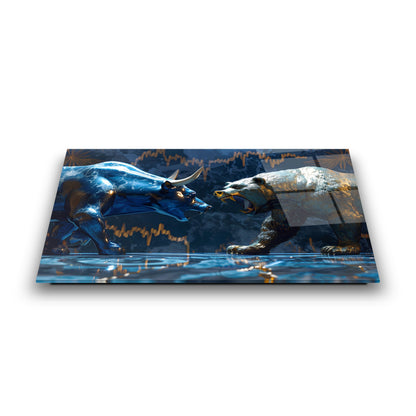 Boğa ve Ayı Cam Tablo