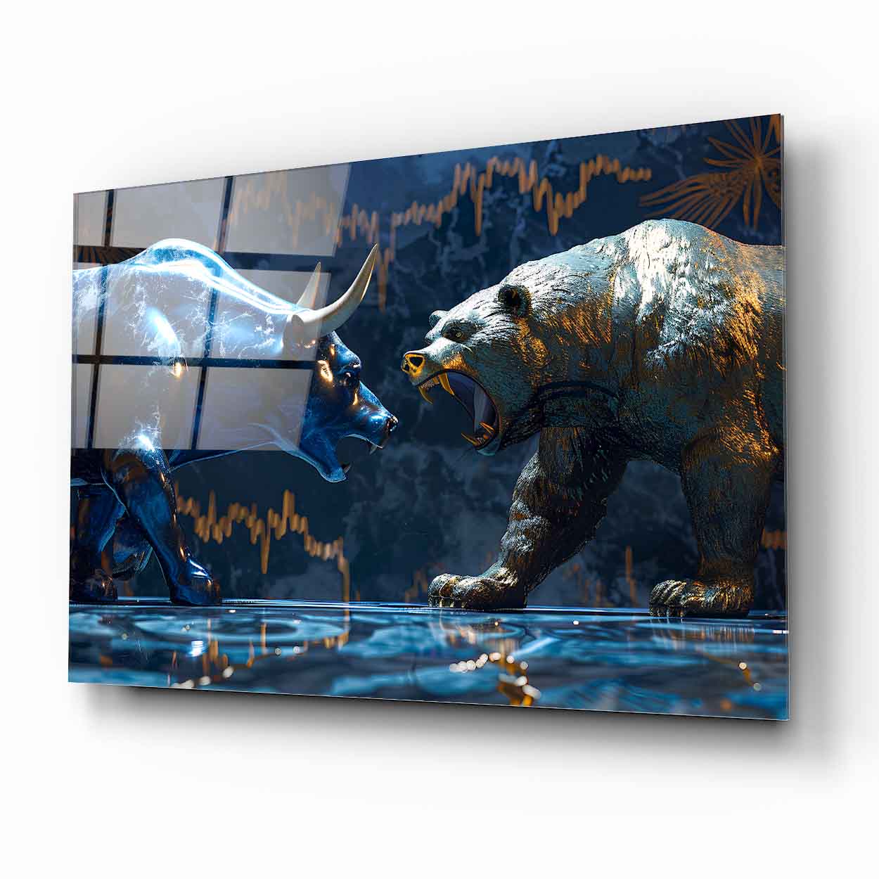 Boğa ve Ayı Cam Tablo