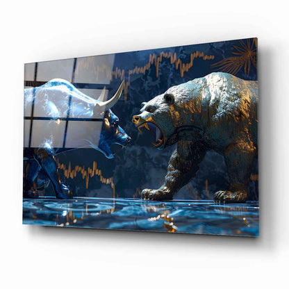 Boğa ve Ayı Cam Tablo