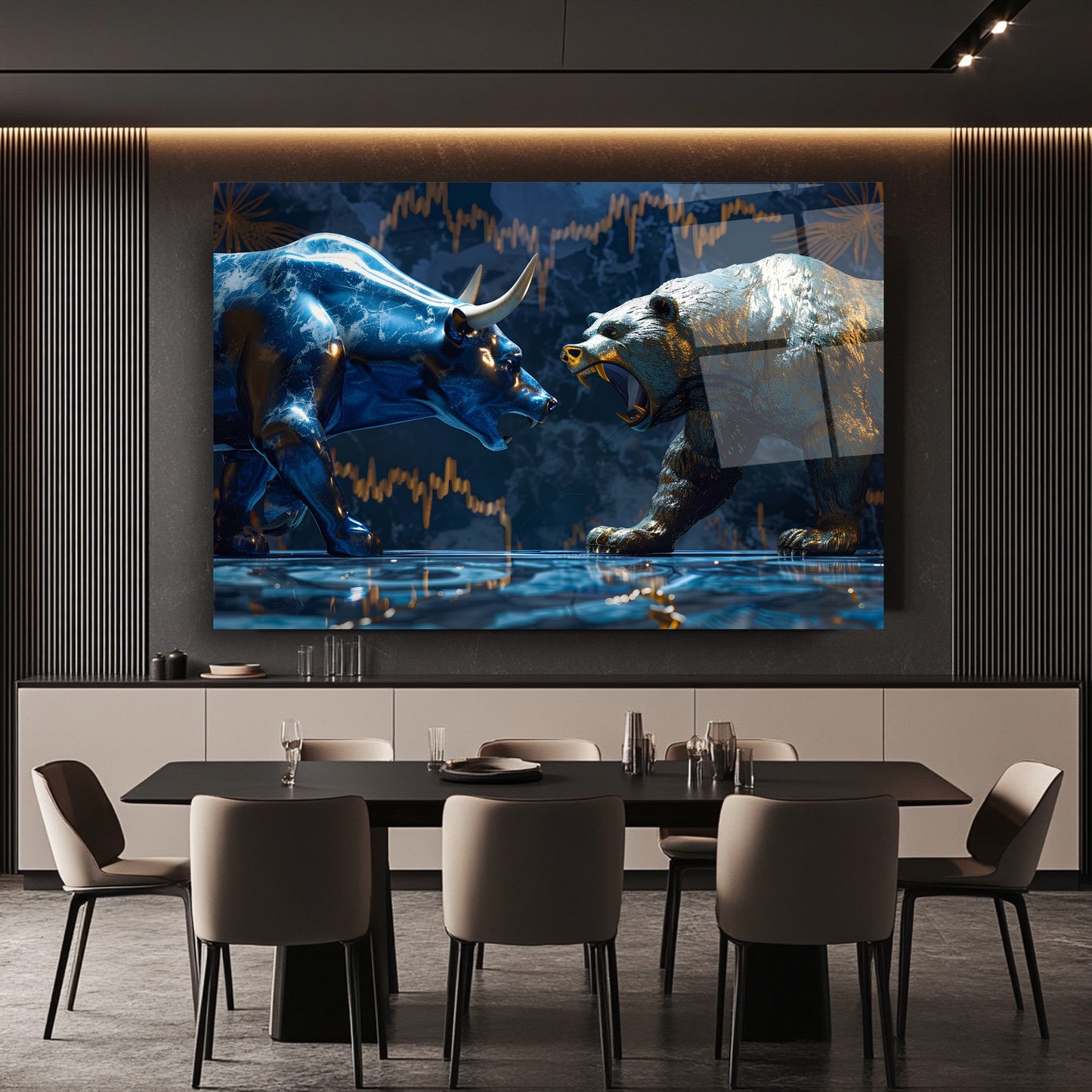 Boğa ve Ayı Cam Tablo