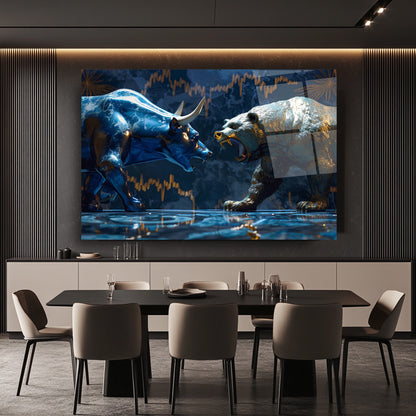 Boğa ve Ayı Cam Tablo