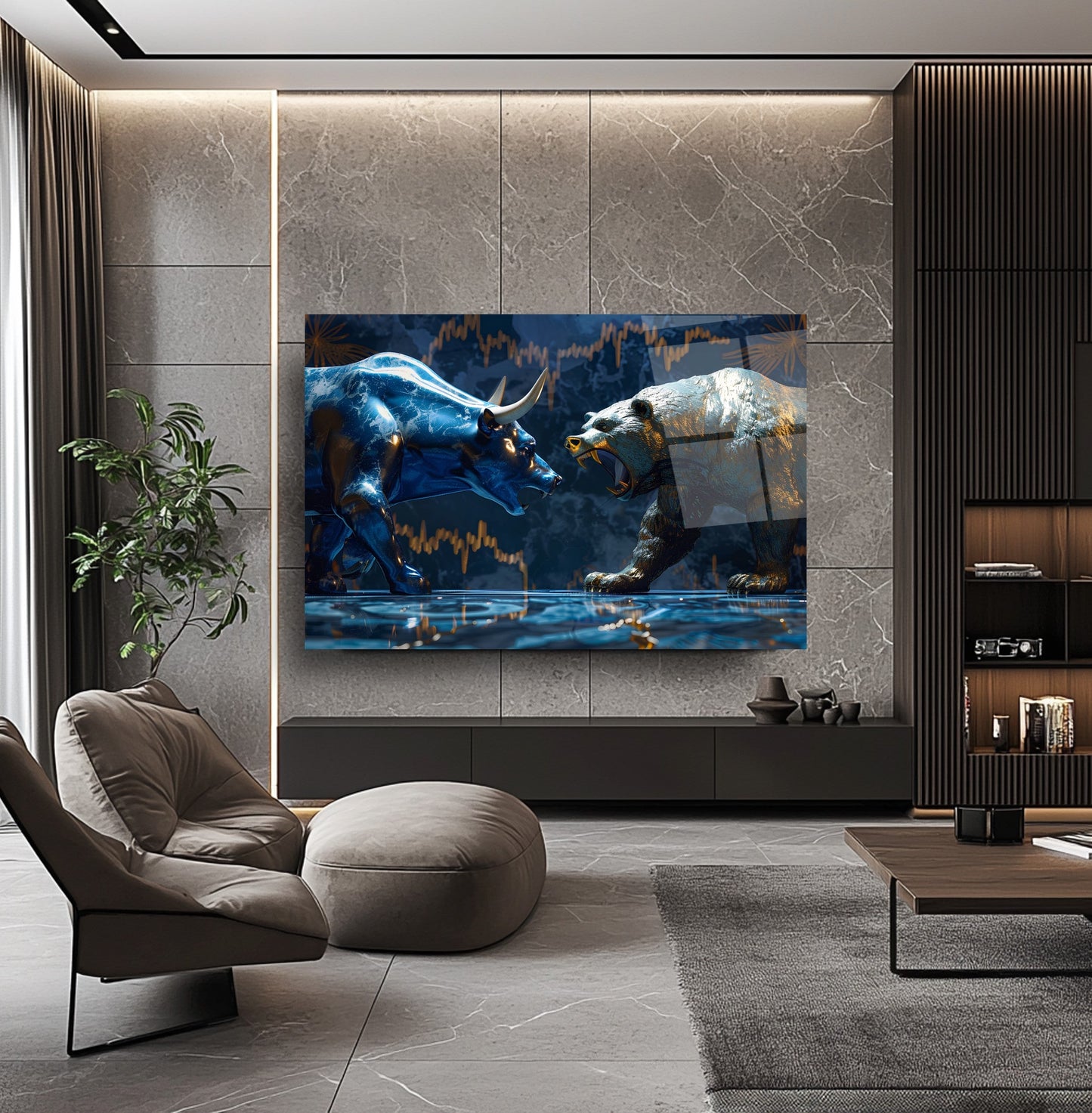 Boğa ve Ayı Cam Tablo