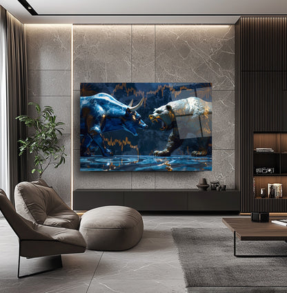 Boğa ve Ayı Cam Tablo