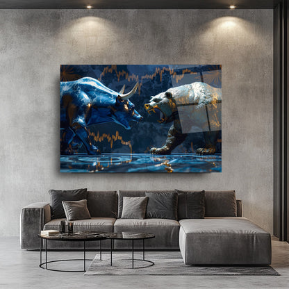 Boğa ve Ayı Cam Tablo