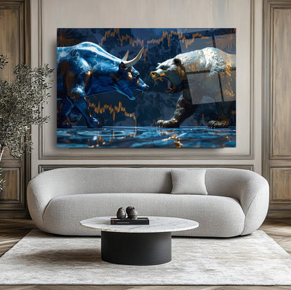 Boğa ve Ayı Cam Tablo