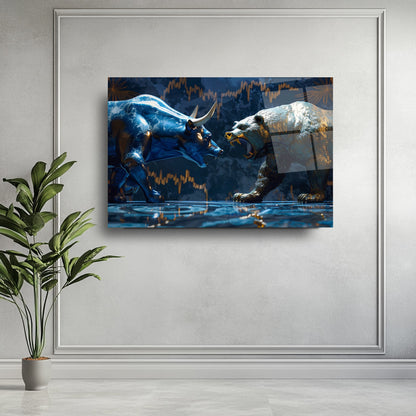 Boğa ve Ayı Cam Tablo