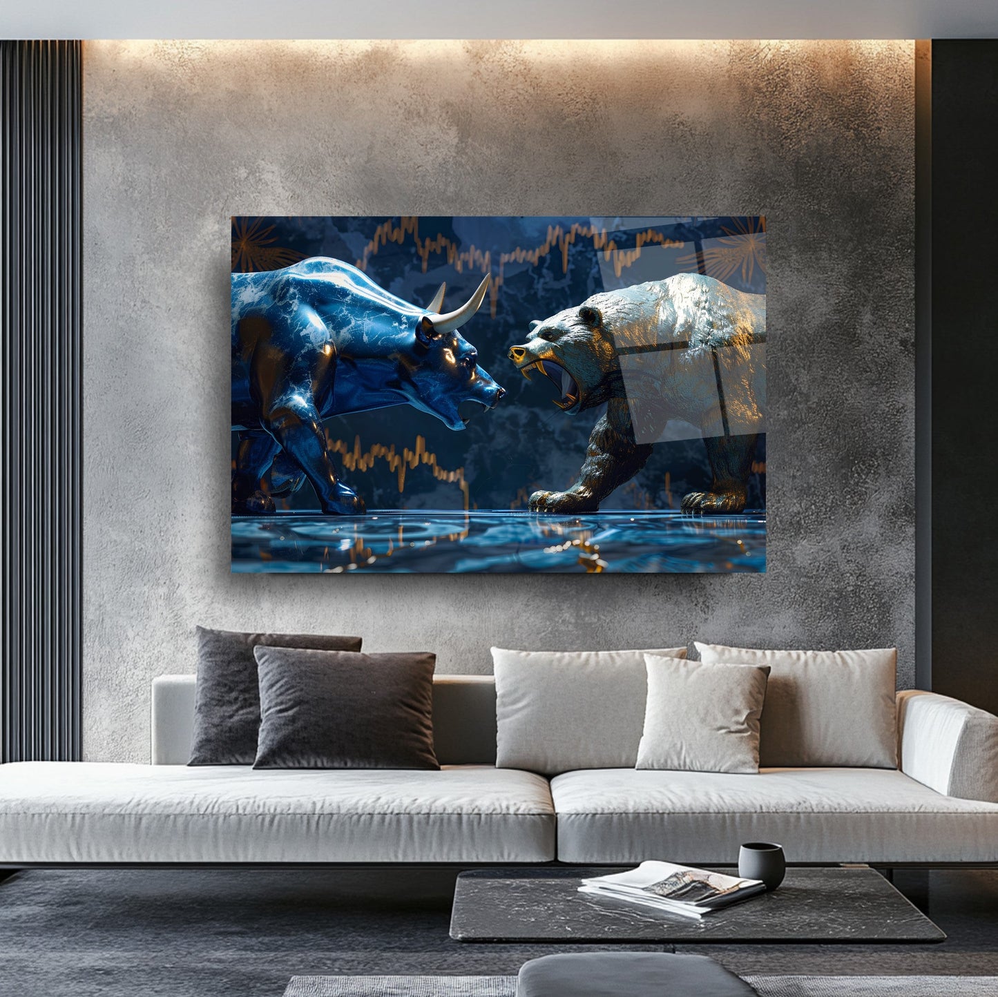 Boğa ve Ayı Cam Tablo