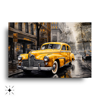 Sarı Klasik Retro Araba Cam Tablo