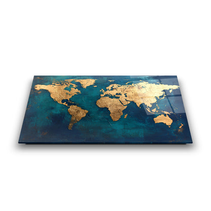Gold Dünya Haritası Cam Tablo