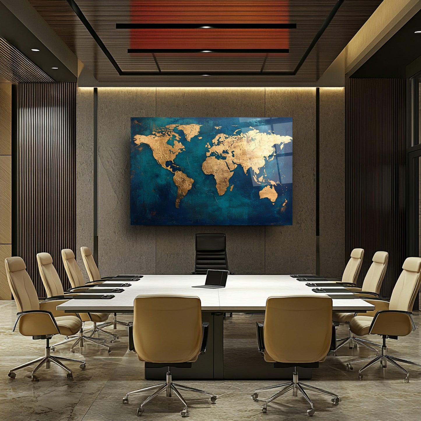 Gold Dünya Haritası Cam Tablo