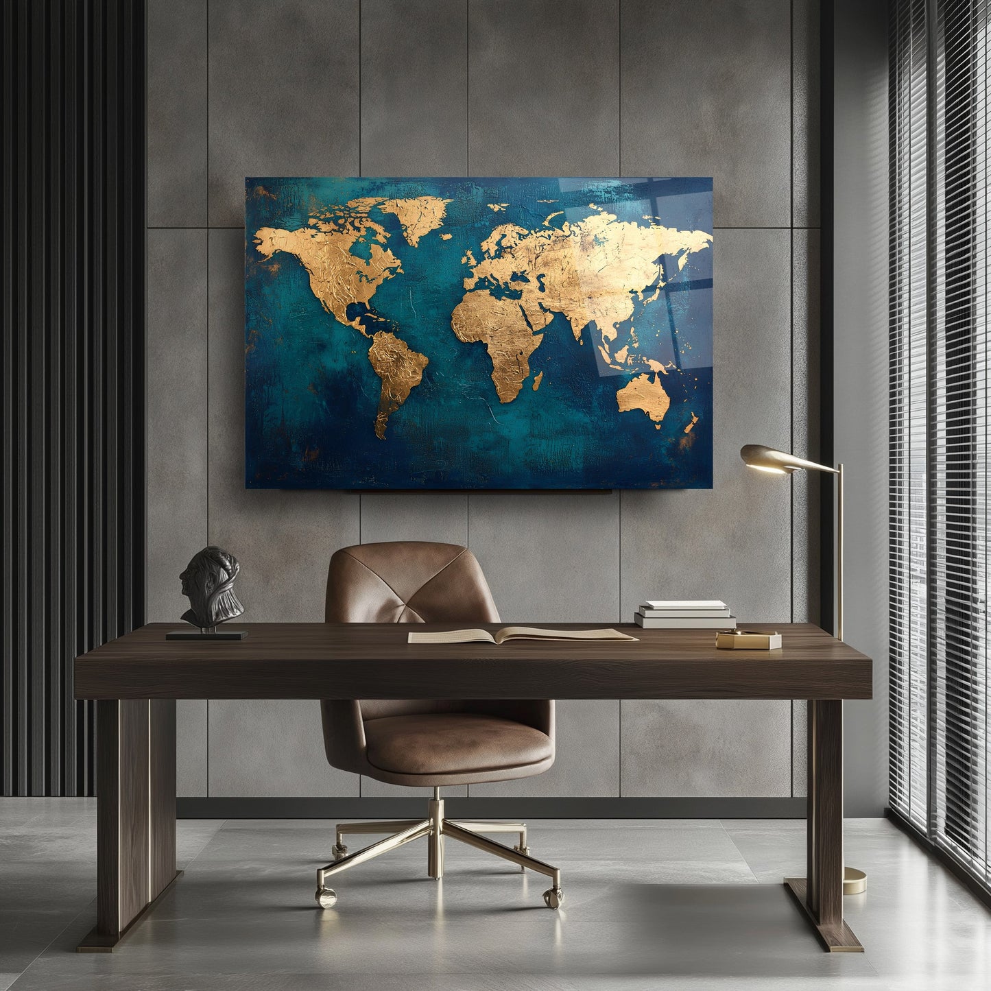 Gold Dünya Haritası Cam Tablo