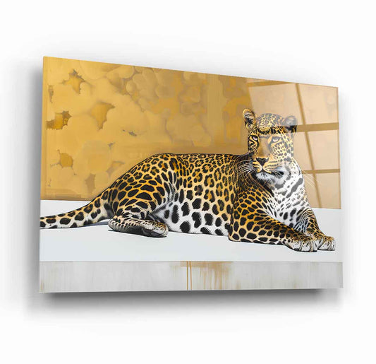 Gold Detaylı Leopar Cam Tablo