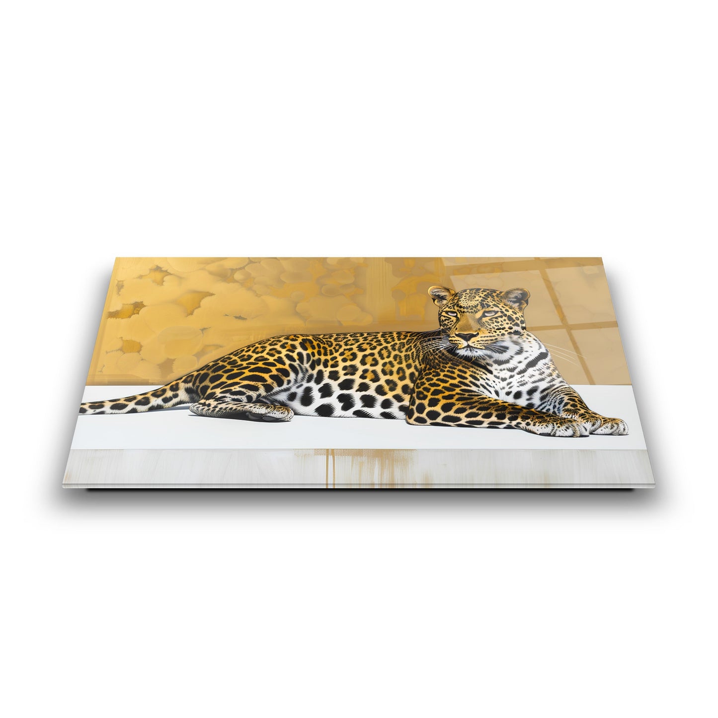 Gold Detaylı Leopar Cam Tablo