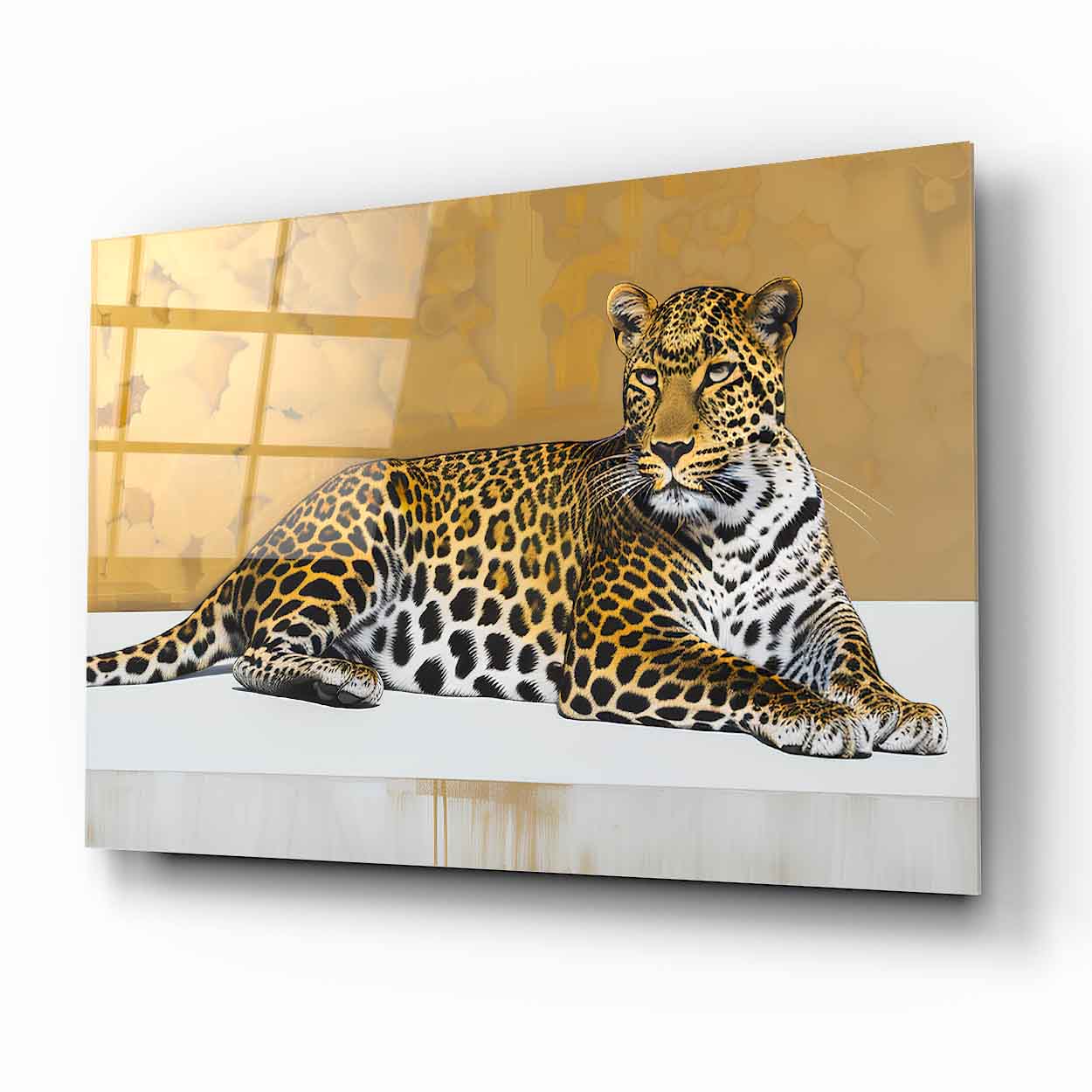 Gold Detaylı Leopar Cam Tablo