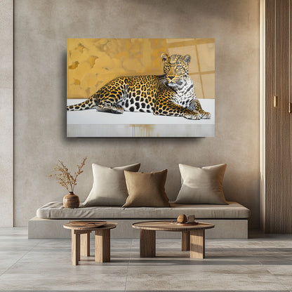 Gold Detaylı Leopar Cam Tablo