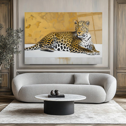 Gold Detaylı Leopar Cam Tablo