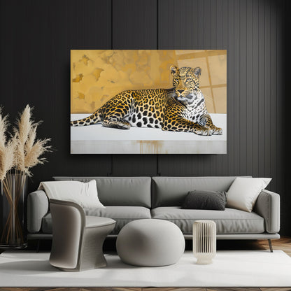 Gold Detaylı Leopar Cam Tablo