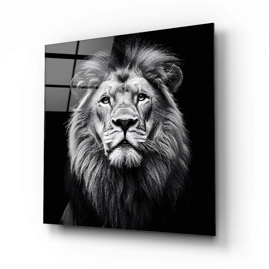 Aslan Portresi Kare Cam Tablo