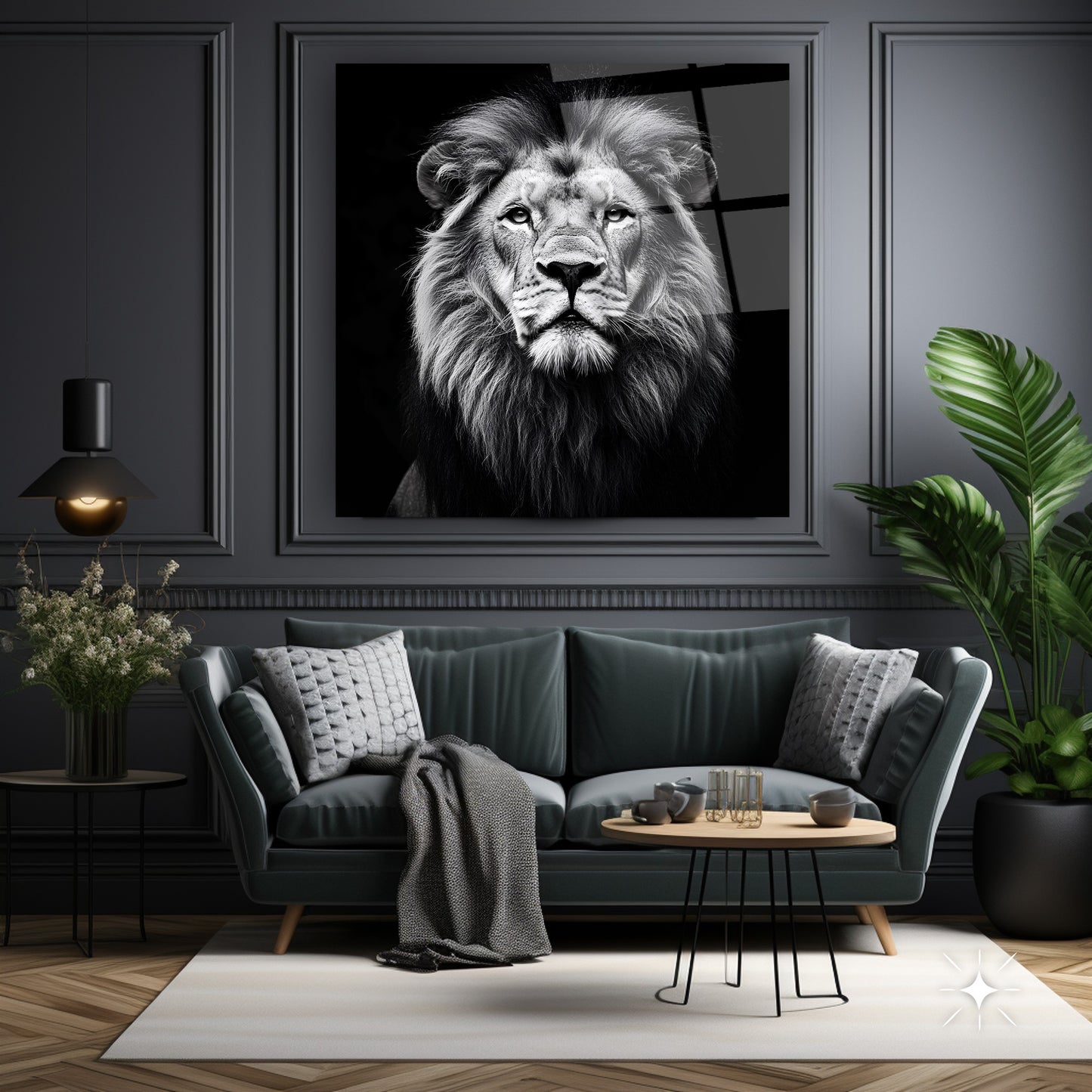 Aslan Portresi Kare Cam Tablo