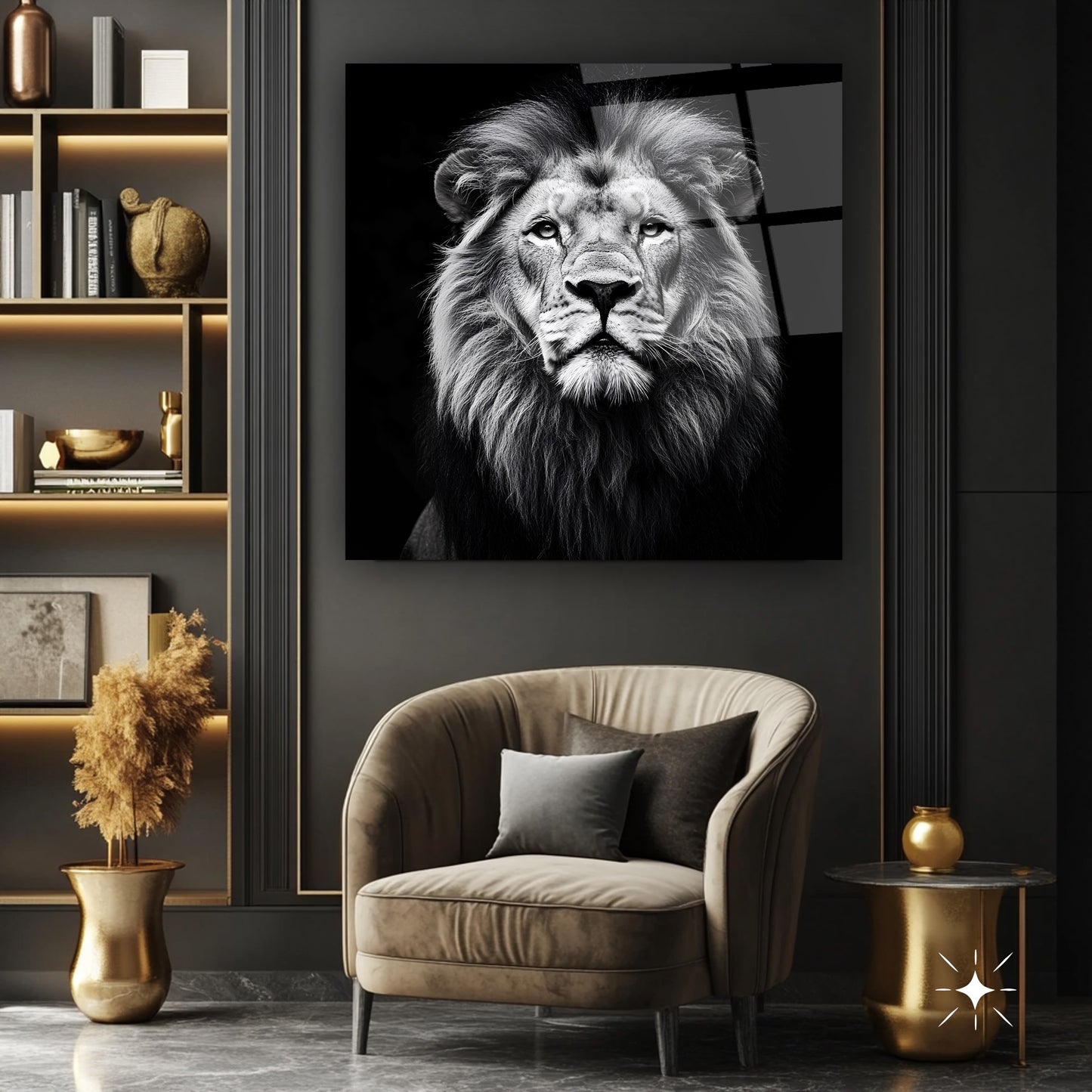 Aslan Portresi Kare Cam Tablo