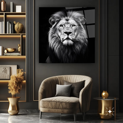Aslan Portresi Kare Cam Tablo