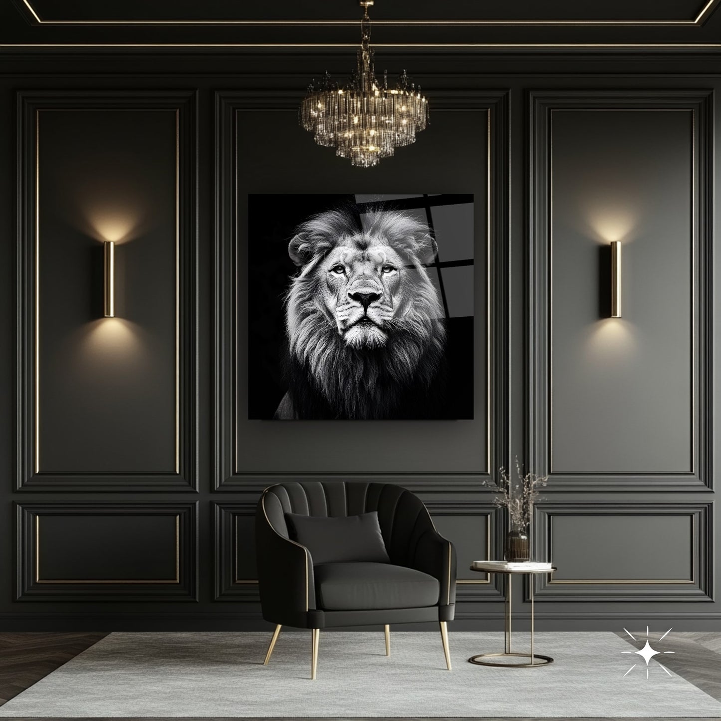 Aslan Portresi Kare Cam Tablo