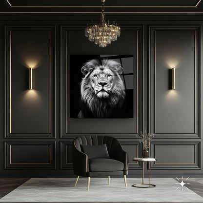 Aslan Portresi Kare Cam Tablo