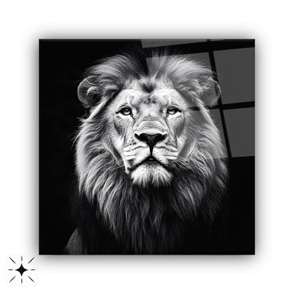 Aslan Portresi Kare Cam Tablo