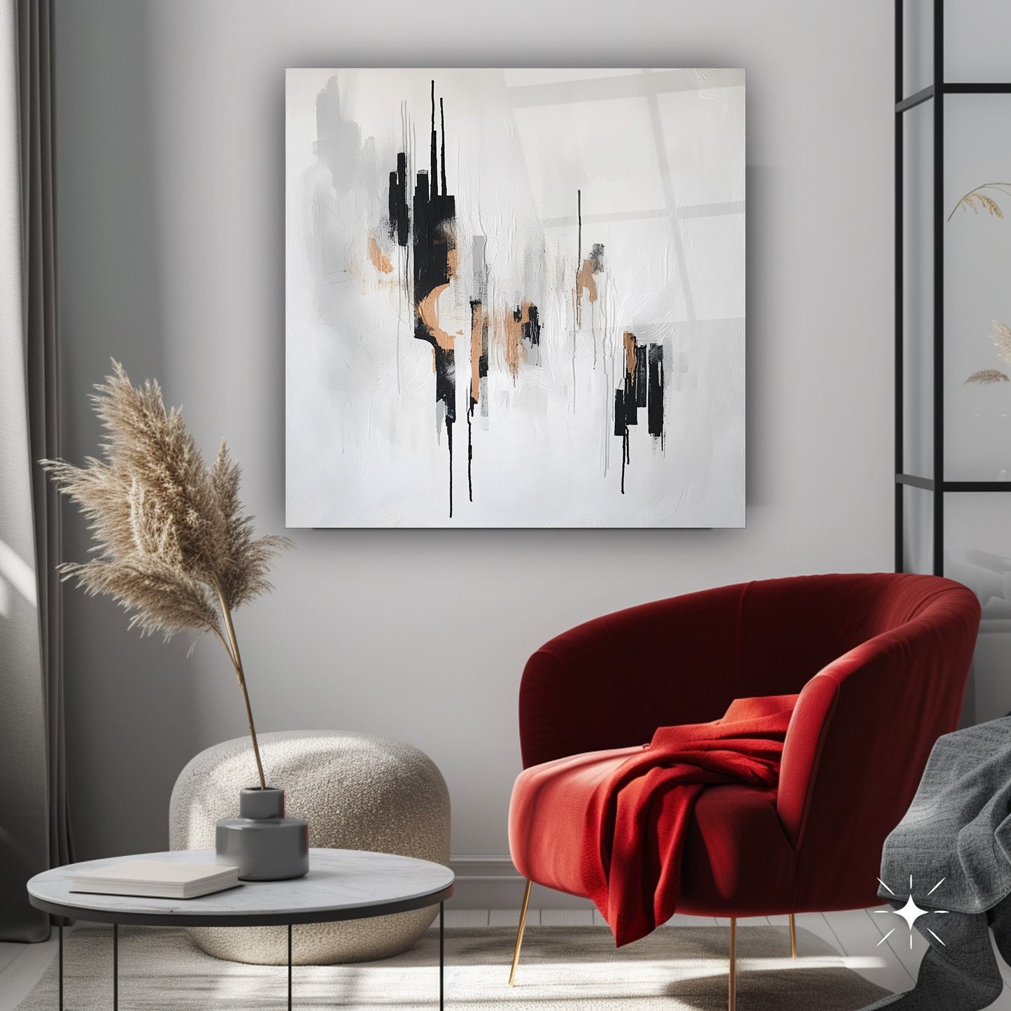 Modern Siyah Gold Soyut Kare Cam Tablo