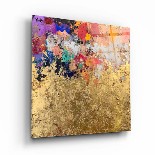 Gold Soyut Kare Cam Tablo