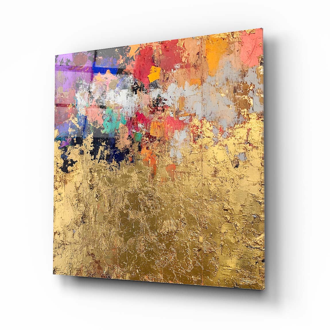 Gold Soyut Kare Cam Tablo