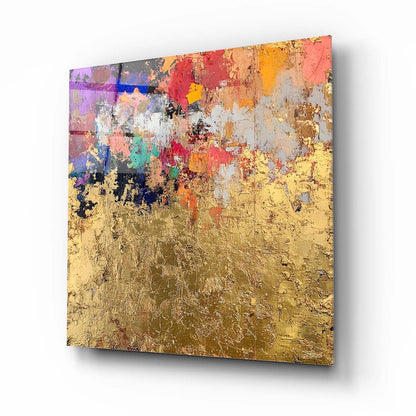 Gold Soyut Kare Cam Tablo