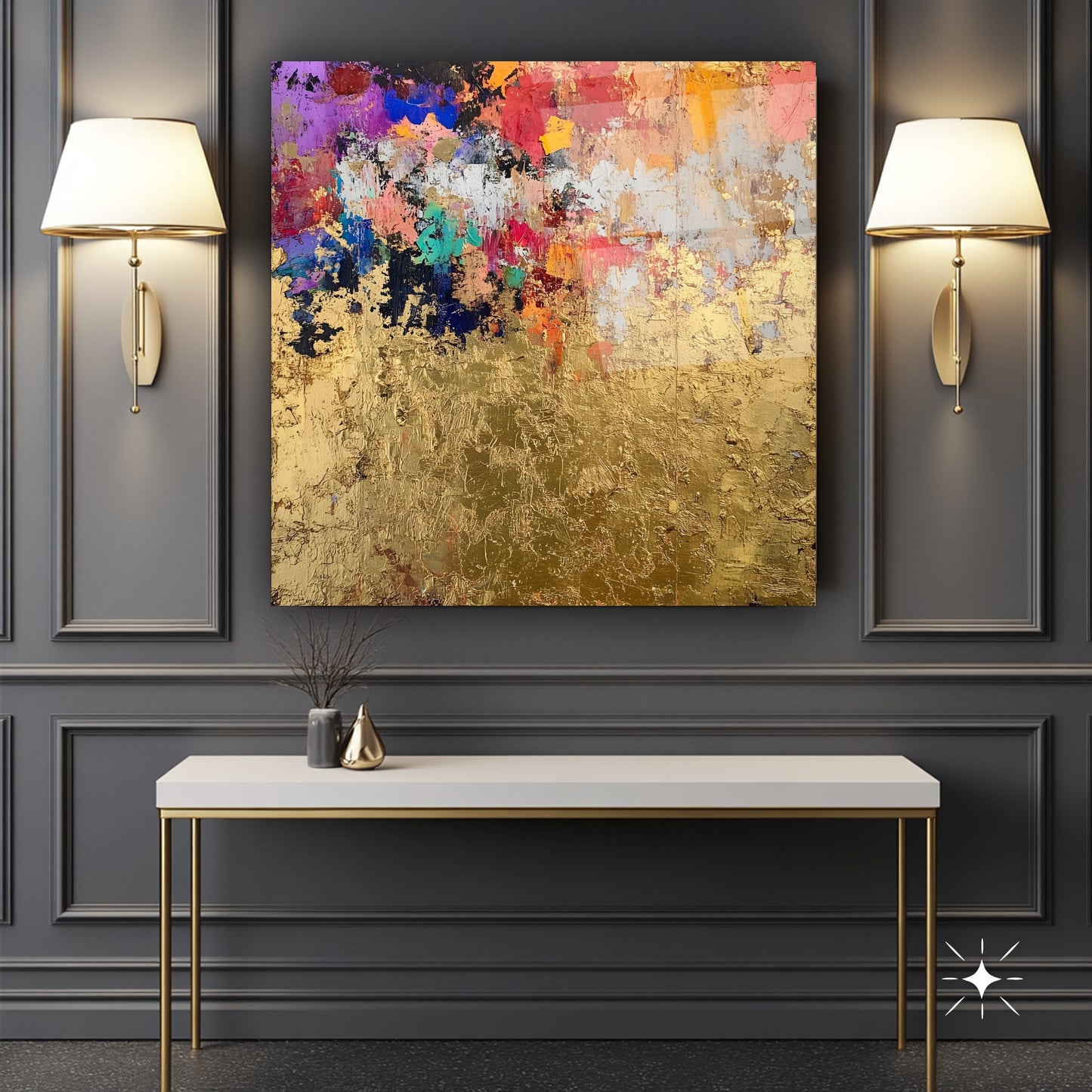 Gold Soyut Kare Cam Tablo