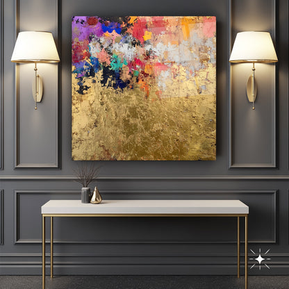 Gold Soyut Kare Cam Tablo