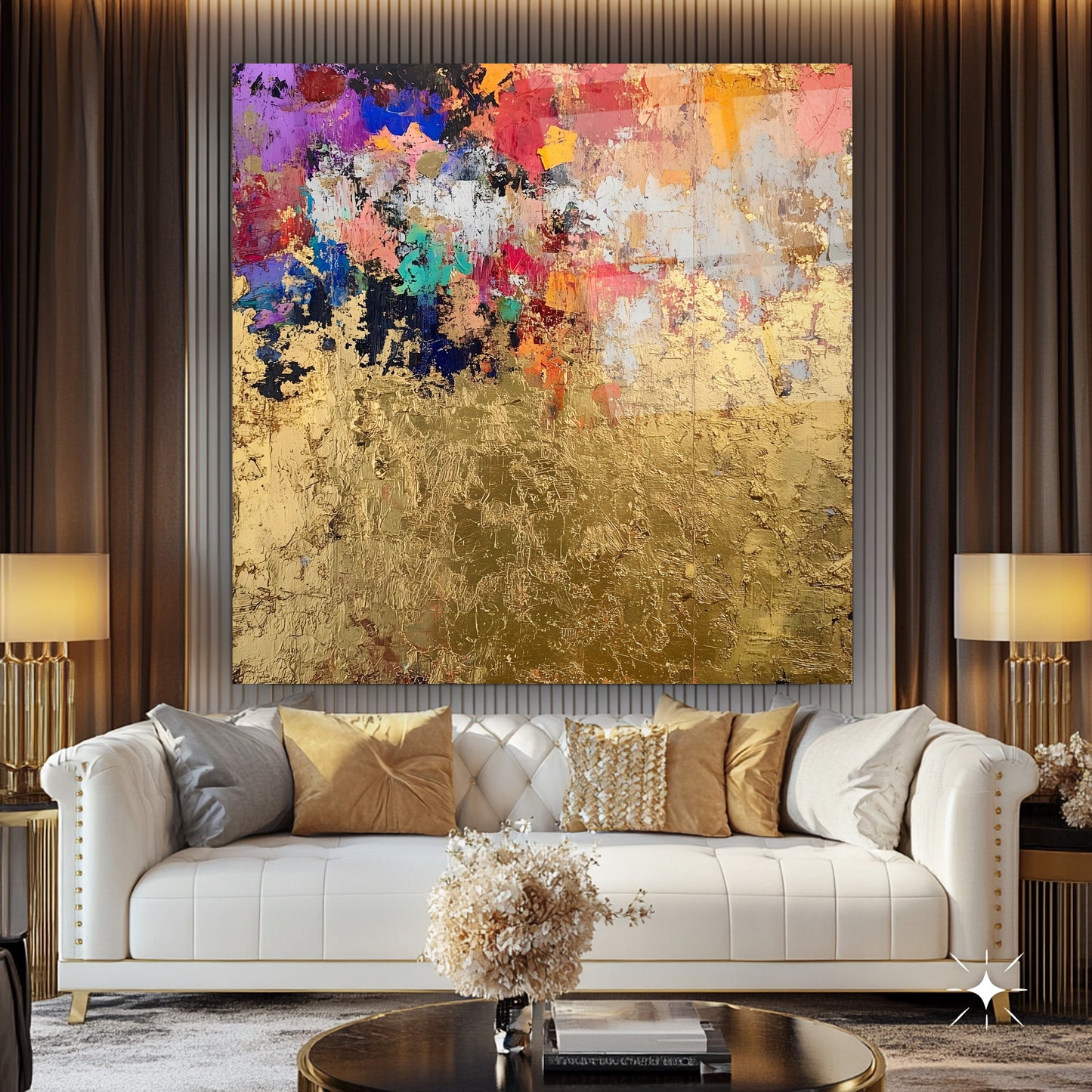 Gold Soyut Kare Cam Tablo