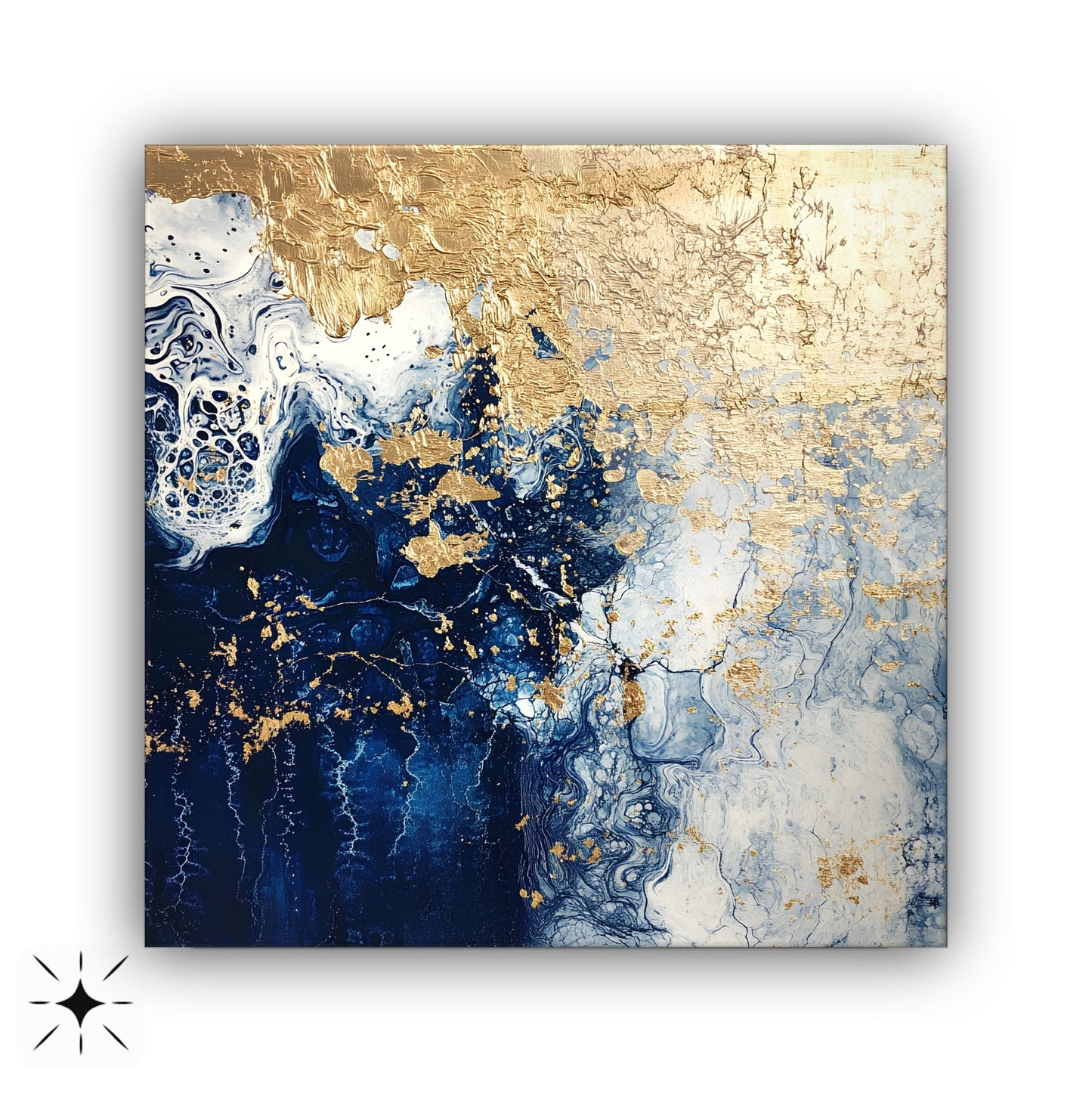 Mavi Gold Soyut Kare Cam Tablo