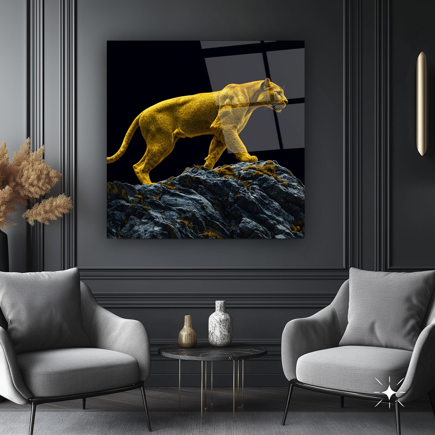 Gold Leopar Kare Cam Tablo