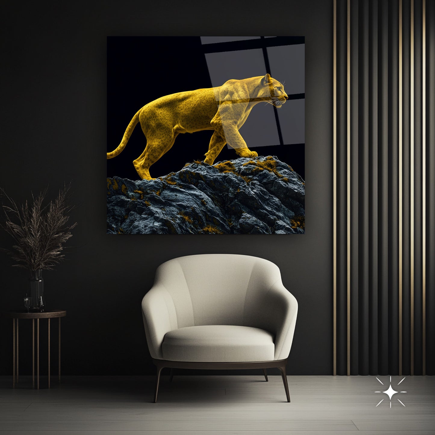 Gold Leopar Kare Cam Tablo
