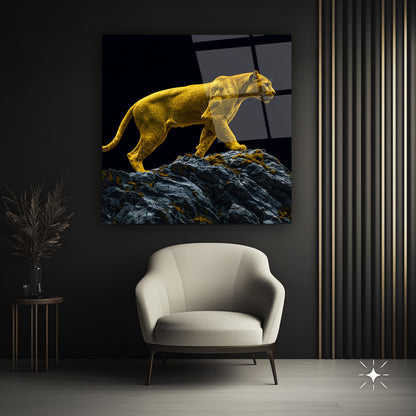 Gold Leopar Kare Cam Tablo