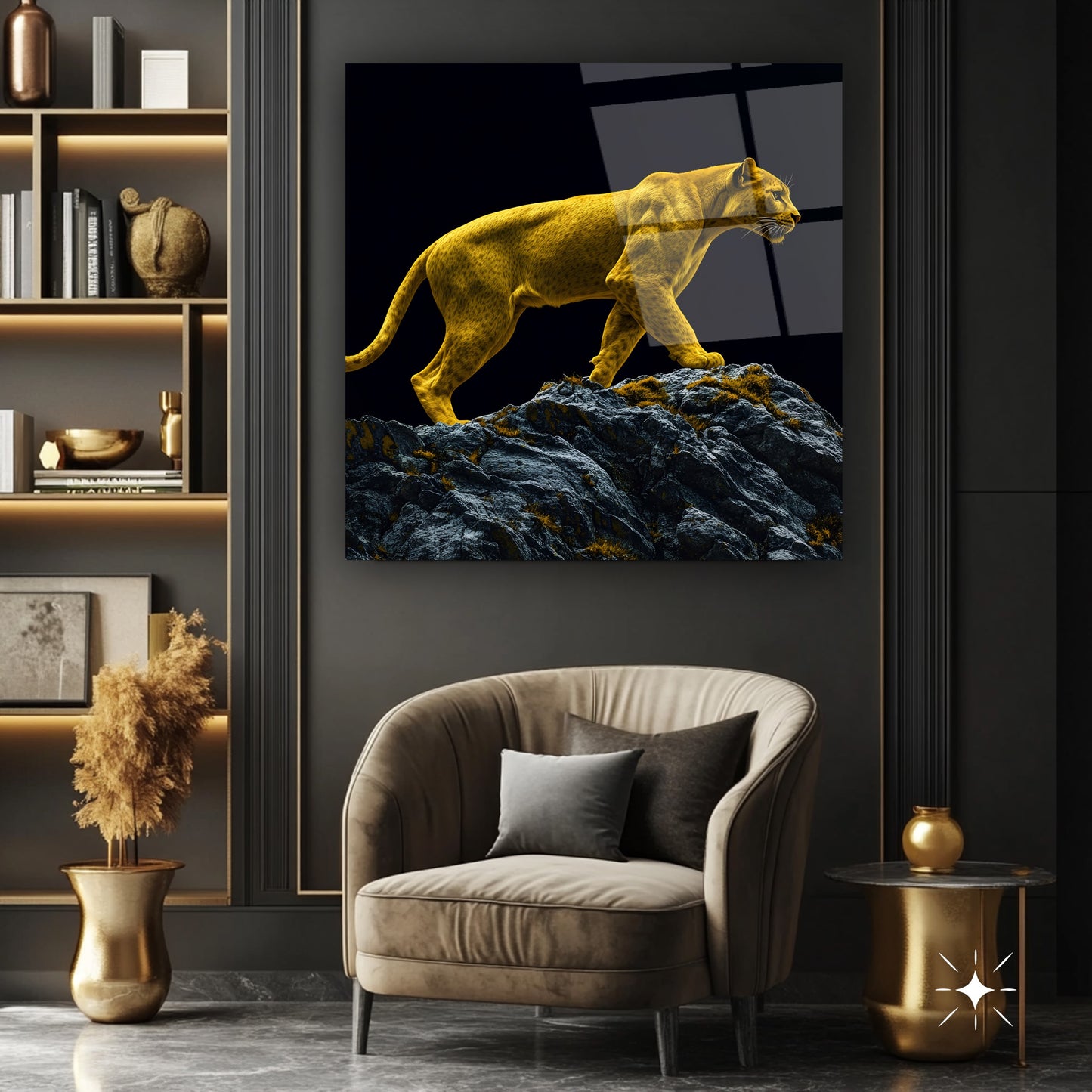 Gold Leopar Kare Cam Tablo