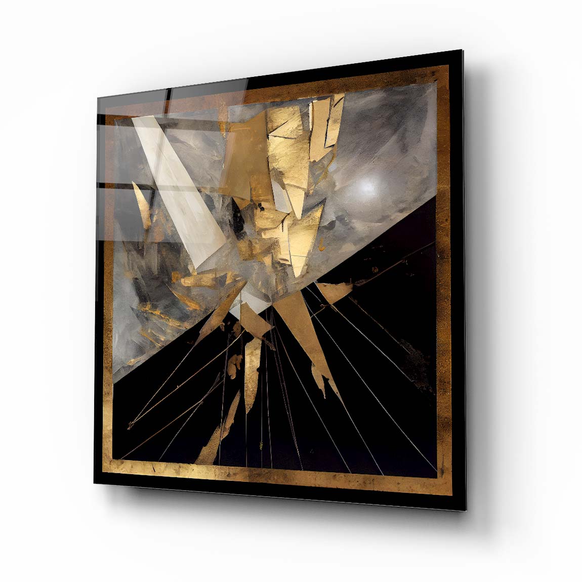 Soyut Gold Kare Cam Tablo