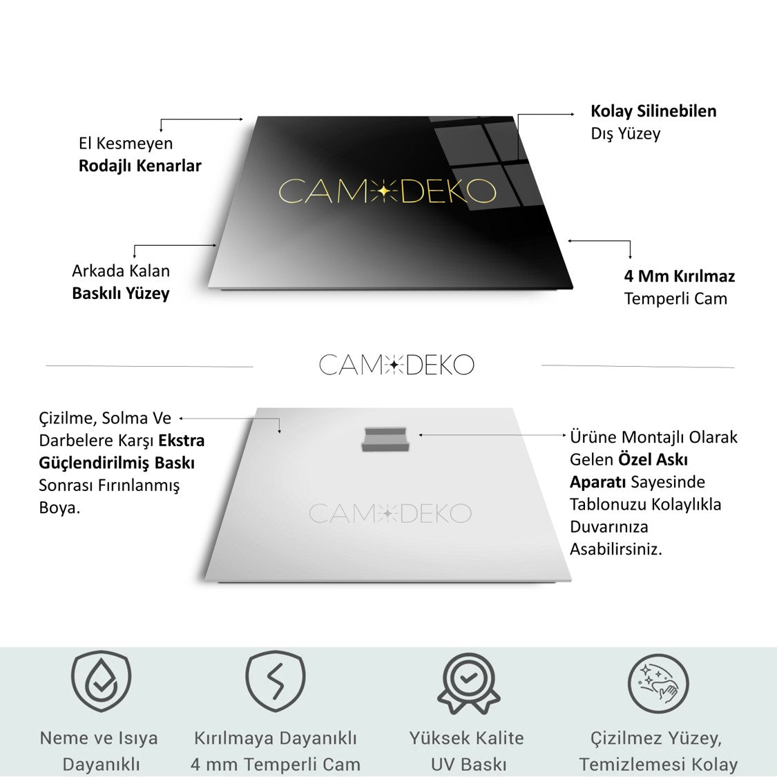 Mavi Gold Soyut Kare Cam Tablo