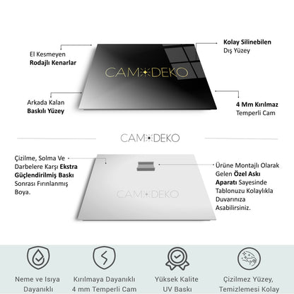 Mavi Gold Soyut Kare Cam Tablo