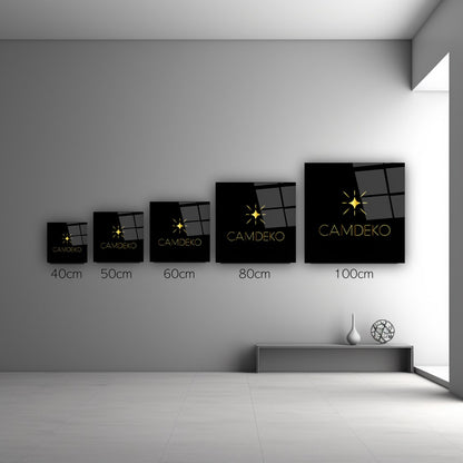 Turuncu Gold Çiçekler Kare Cam Tablo
