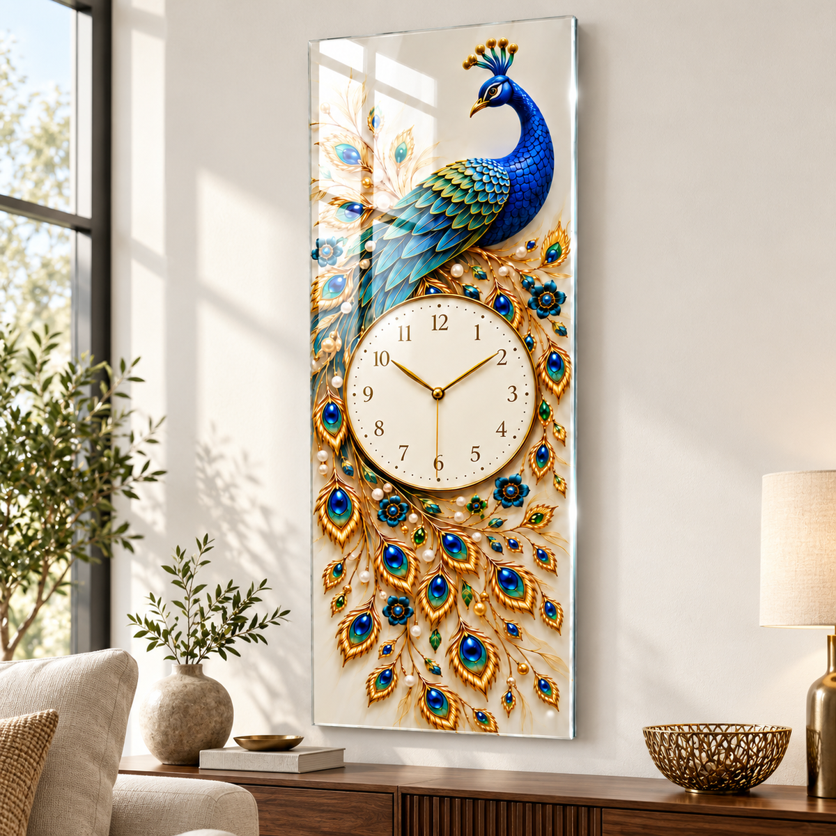 Mücevher Desenli Tavus Kuşu — 02 numaralı parlak cam yüzey görseli