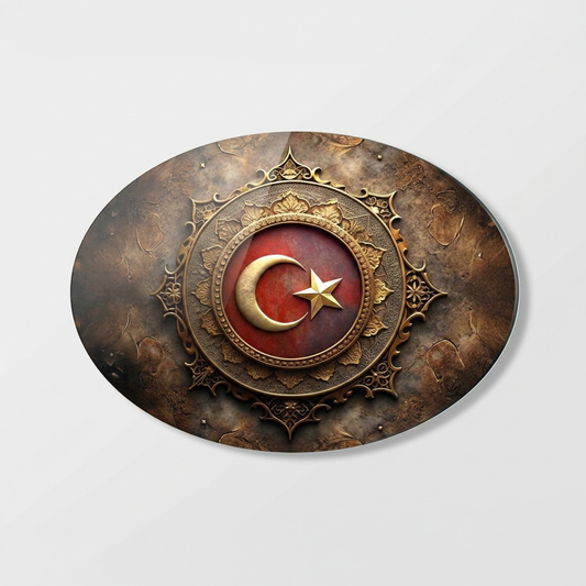 Otandik Osmanlı Desenli Ay Yıldız Temalı Oval Yatay Cam Tablo