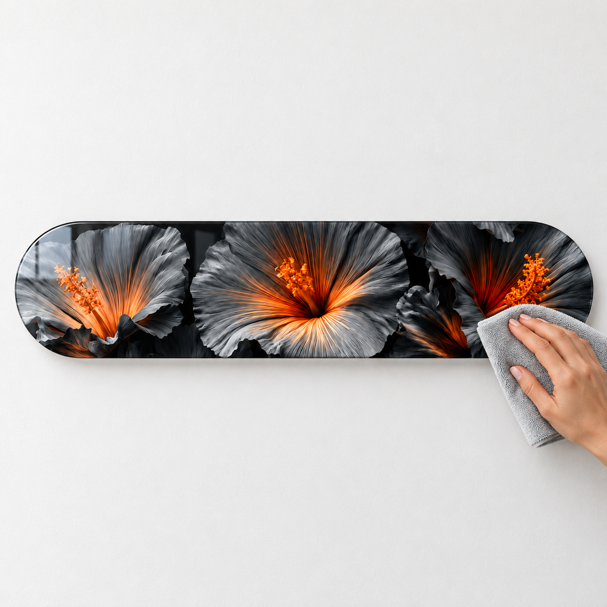 Antrasit Bakır Çiçekler Yatay Skate Board Cam Tablo — Mikrofiber bezle temizlik