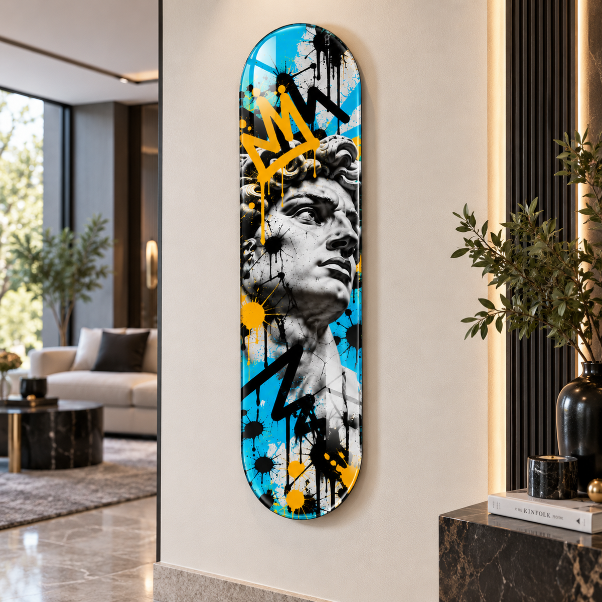 Grafiti Portre Dikey Skate Board Cam Tablo - Premium salon